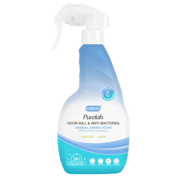 Odor-kill and antibacterial spray gets rid of pet smells  without any chemicals. This spray works well on the pet's coat, environment and furniture. It  eliminates odors and kills bacteria and fungi completely removing odor source. No fragrance. safe to use around children. 